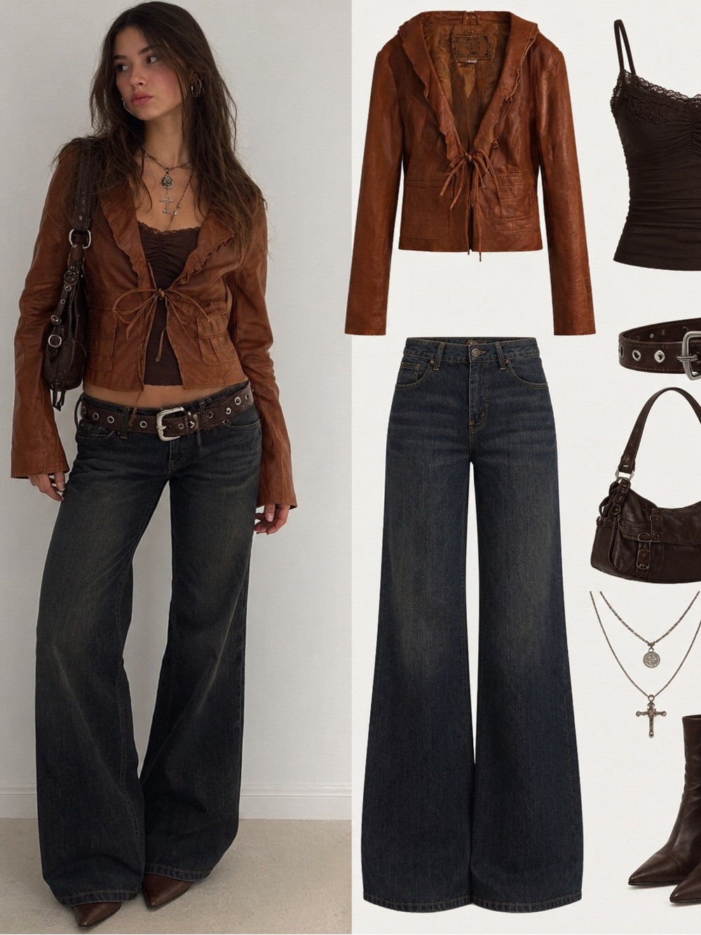 Vintage Old Navy Brown Leather Tie-Front Jacket